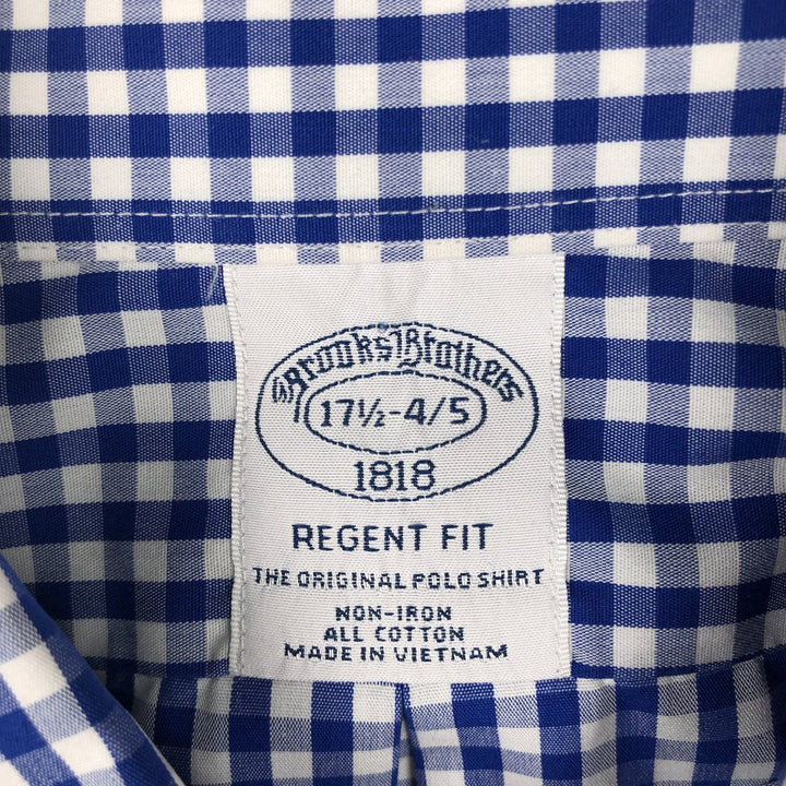 Brooks Brothers 1818 REGENT FIT Short-Sleeve Button-Down Check Shirt, Men's Size XL (approx.) cotton white type Vintage Second Hand