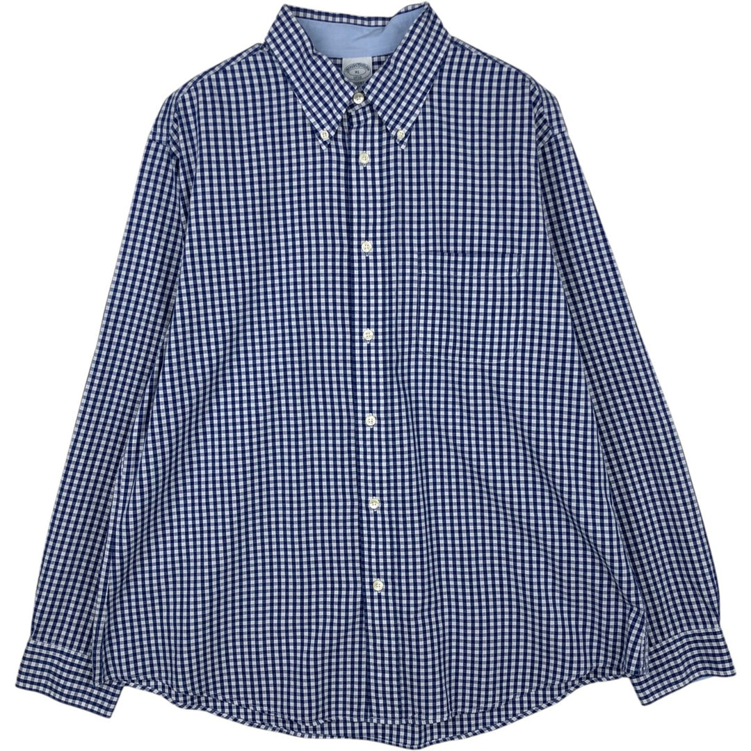 Brooks Brothers 1818 REGENT short sleeve button down check shirt, men's size XL cotton white type Vintage Second Hand
