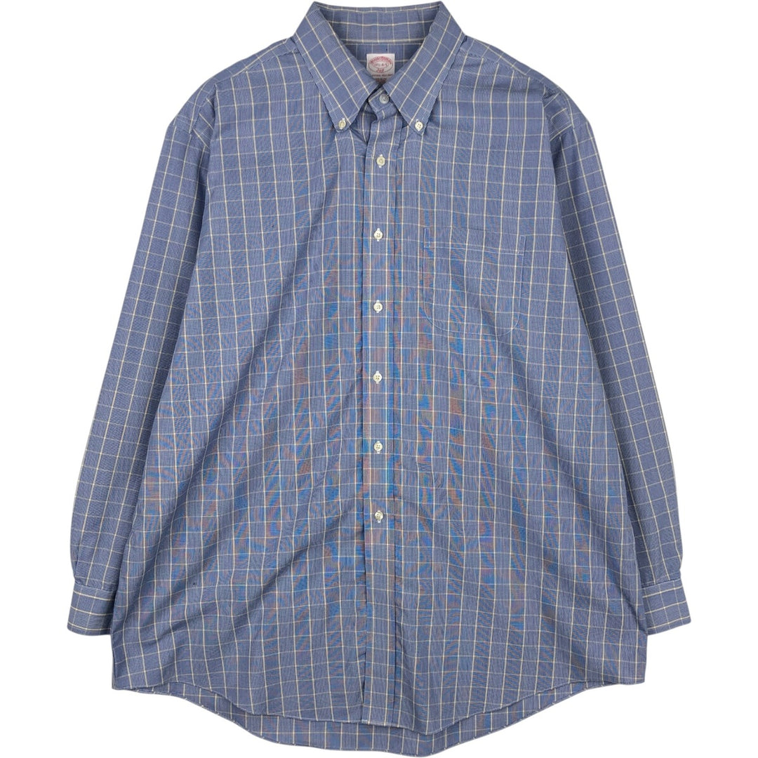 Brooks Brothers 346 short sleeve button down check shirt, men's size XL cotton blue type Vintage Second Hand