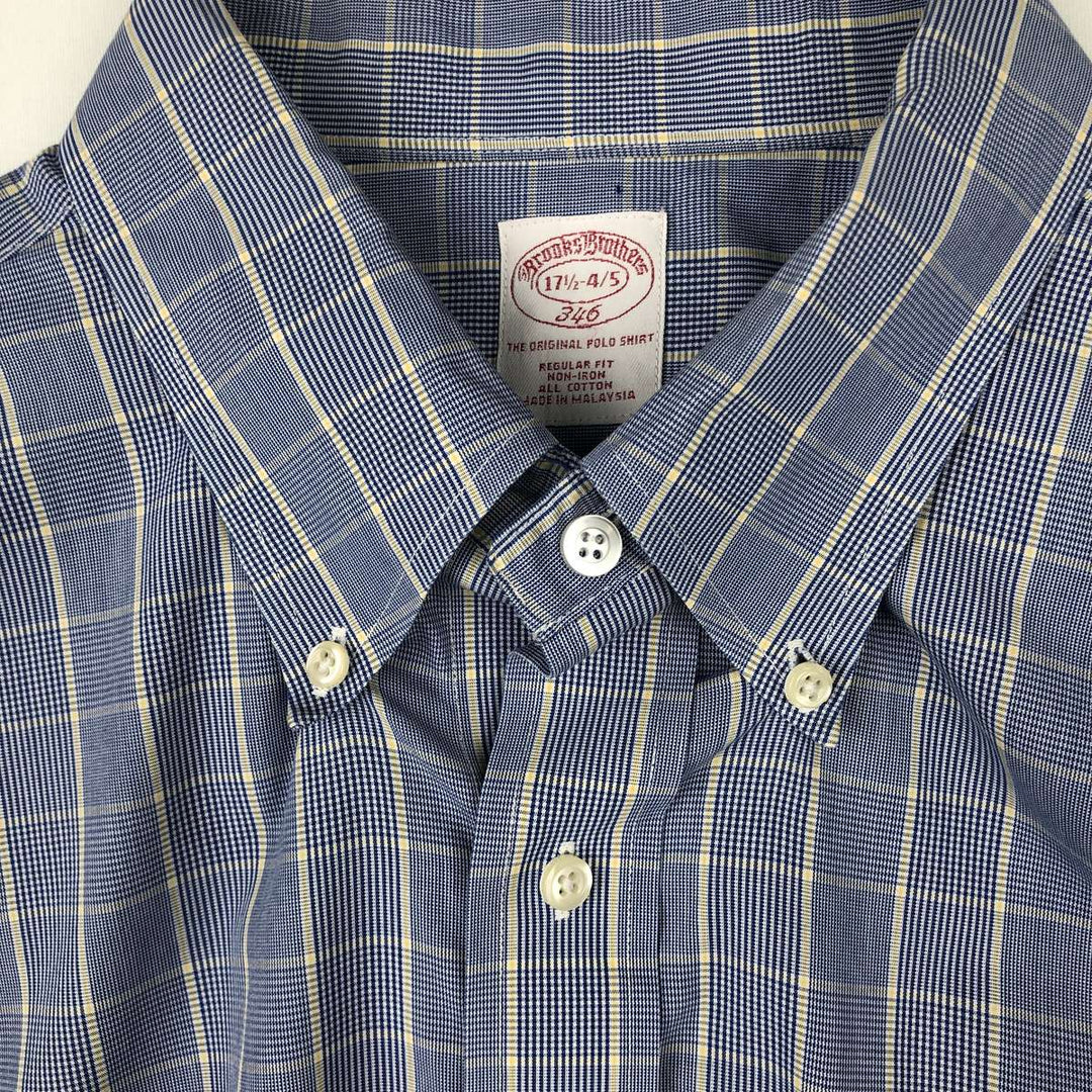 Brooks Brothers 346 short sleeve button down check shirt, men's size XL cotton blue type Vintage Second Hand