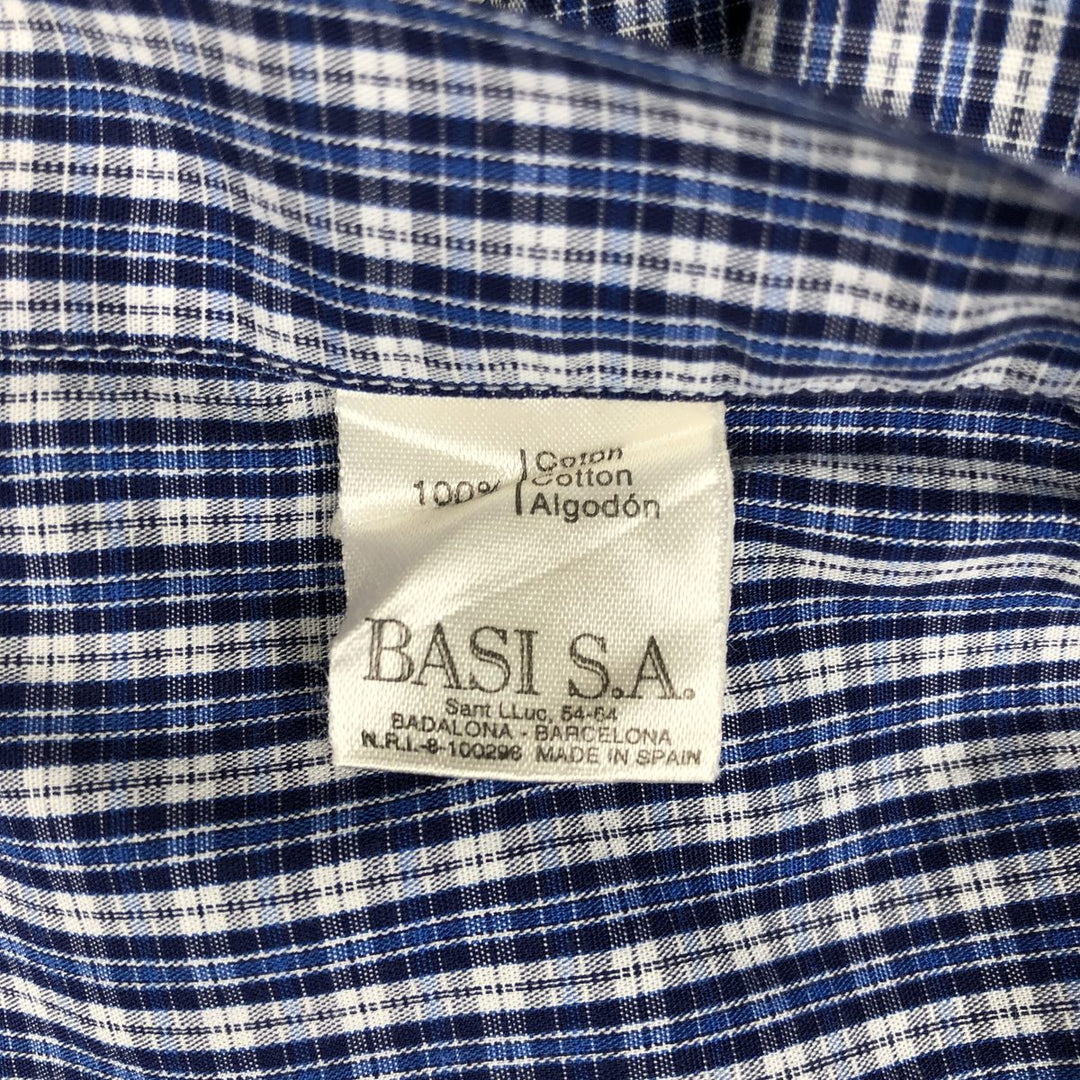 Lacoste long-sleeved button-down check shirt, men's size M (approx.) cotton blue type Vintage Second Hand