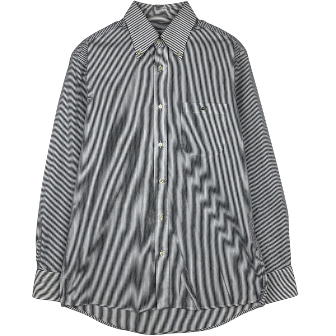 Lacoste LACOSTE Short-Sleeve Button-Down Striped Shirt, Men's Size M (approx.) cotton white type Vintage Second Hand