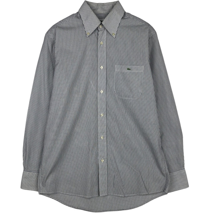 Lacoste LACOSTE Short-Sleeve Button-Down Striped Shirt, Men's Size M (approx.) cotton white type Vintage Second Hand