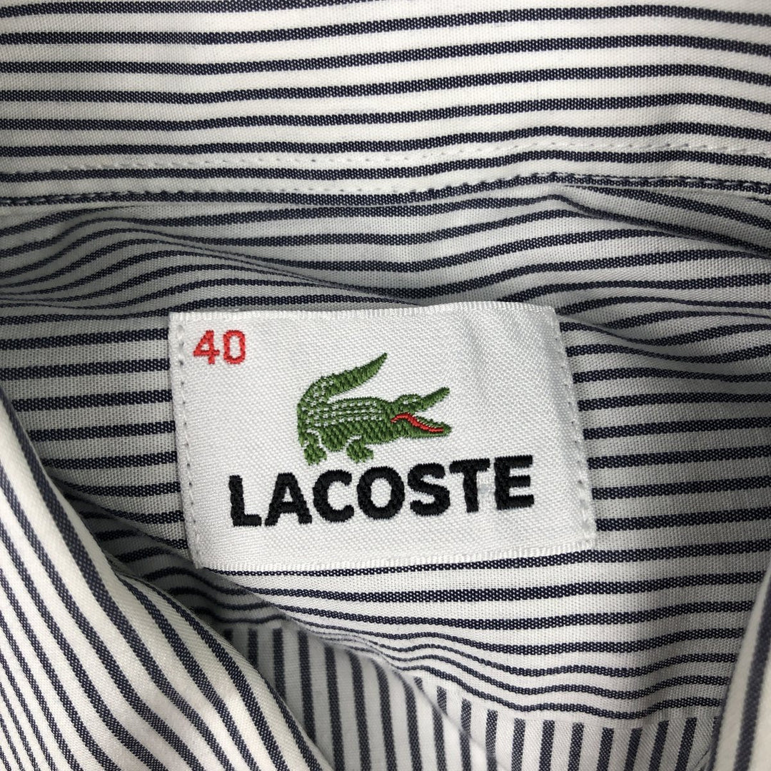 Lacoste LACOSTE Short-Sleeve Button-Down Striped Shirt, Men's Size M (approx.) cotton white type Vintage Second Hand
