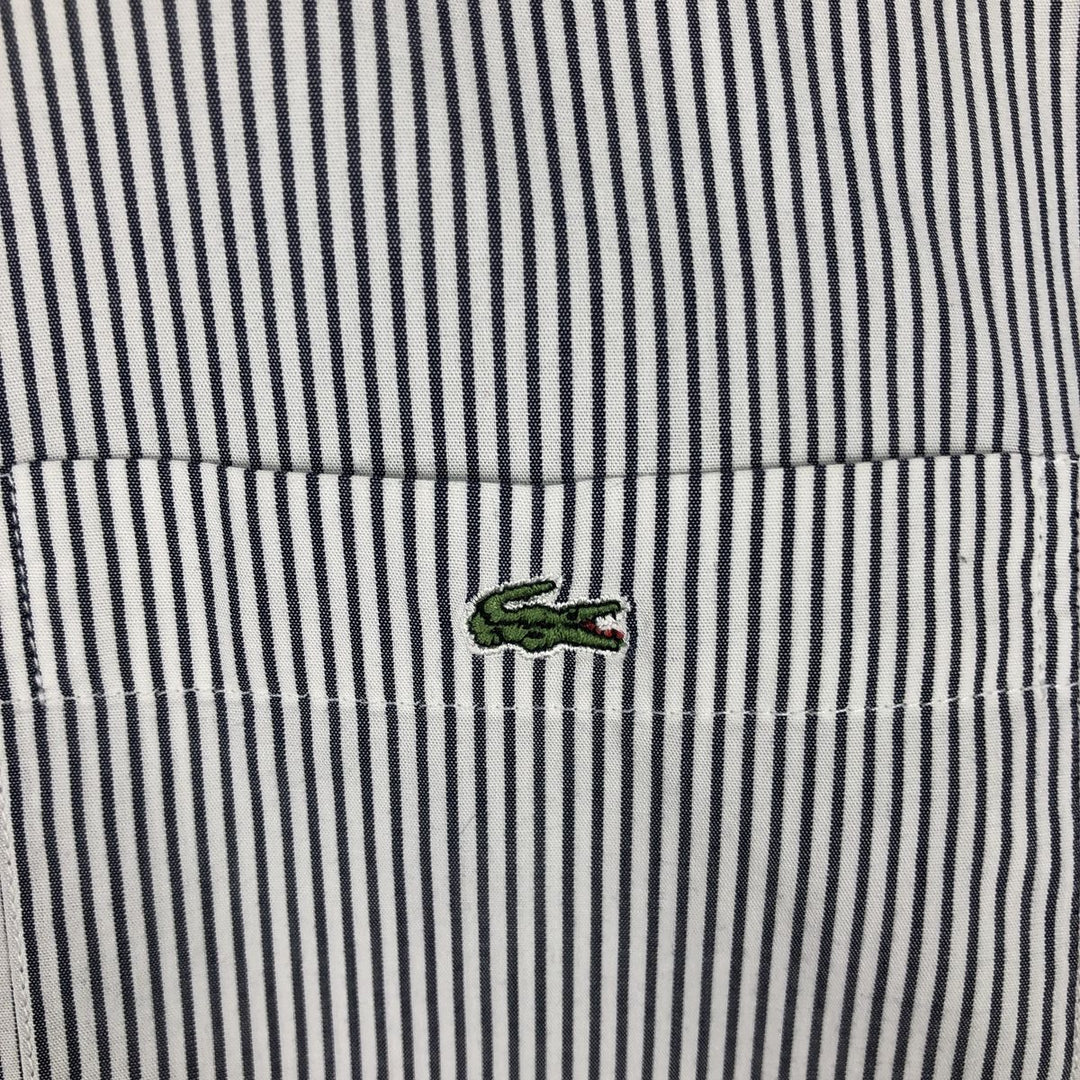 Lacoste LACOSTE Short-Sleeve Button-Down Striped Shirt, Men's Size M (approx.) cotton white type Vintage Second Hand