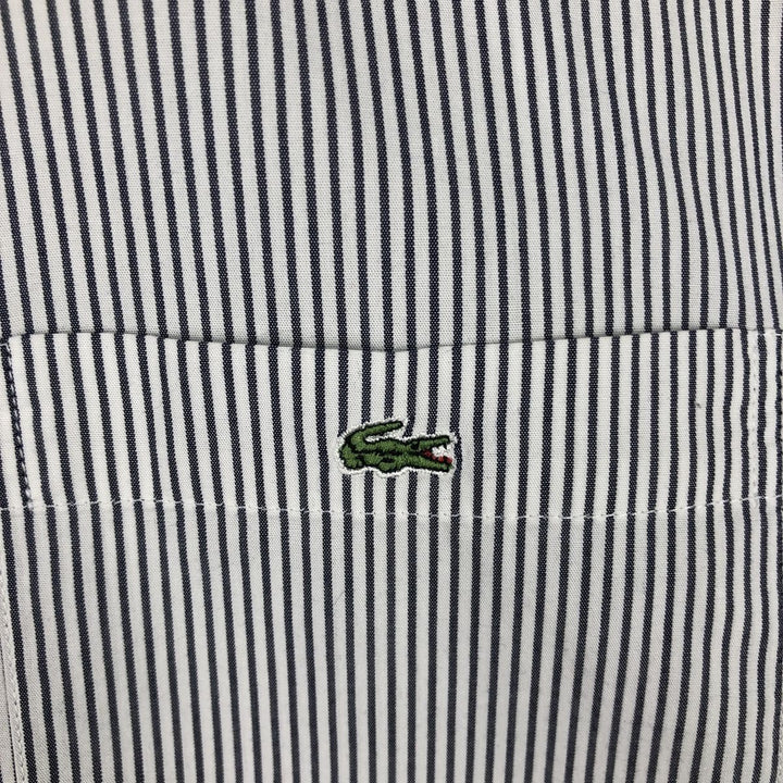 Lacoste LACOSTE Short-Sleeve Button-Down Striped Shirt, Men's Size M (approx.) cotton white type Vintage Second Hand
