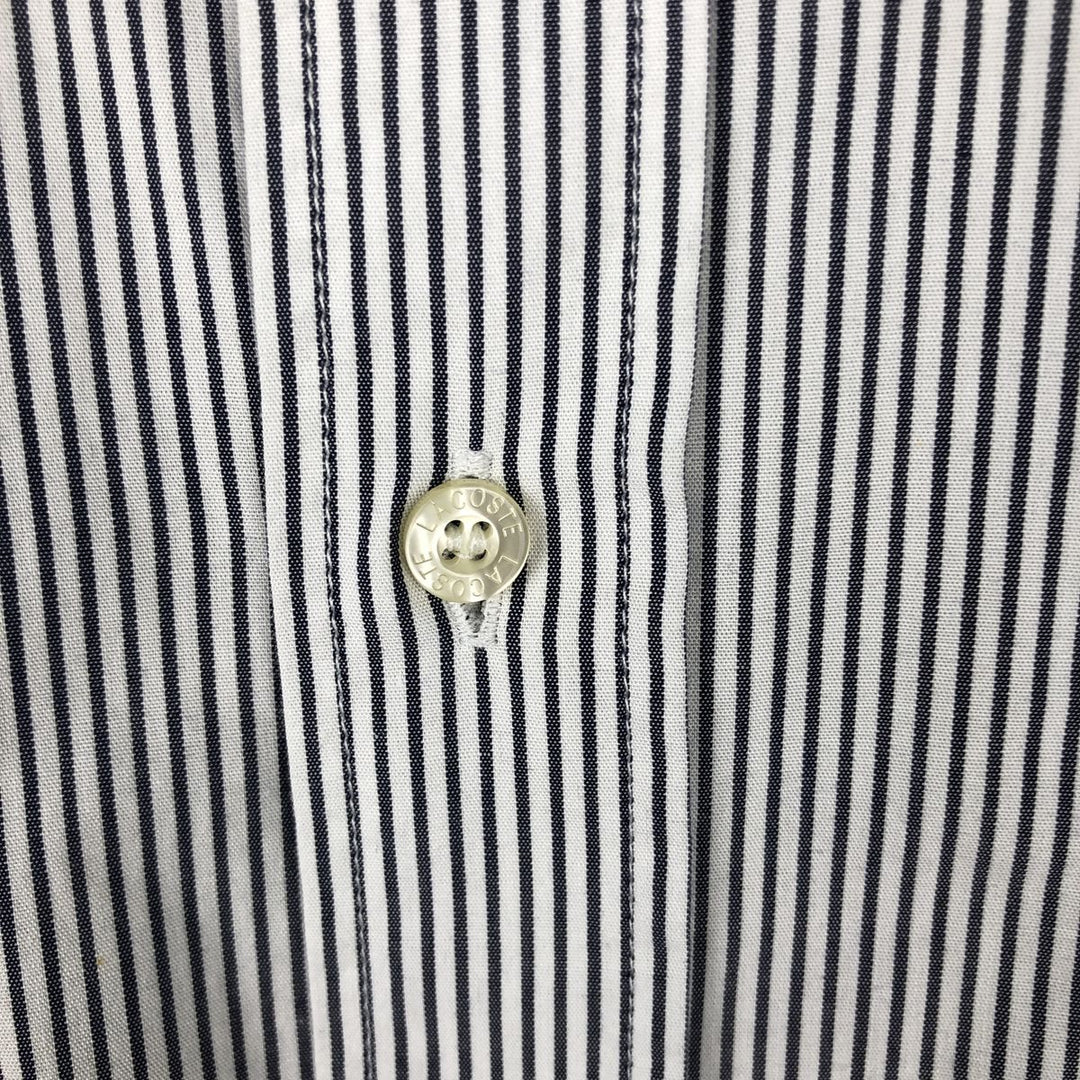 Lacoste LACOSTE Short-Sleeve Button-Down Striped Shirt, Men's Size M (approx.) cotton white type Vintage Second Hand