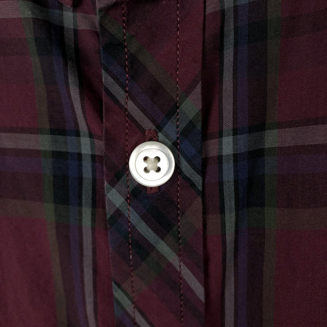 Fred Perry Slim Fit Long Sleeve Button-Down Check Shirt, Men's Size XL (approx.) cotton burgundy type Vintage Second Hand