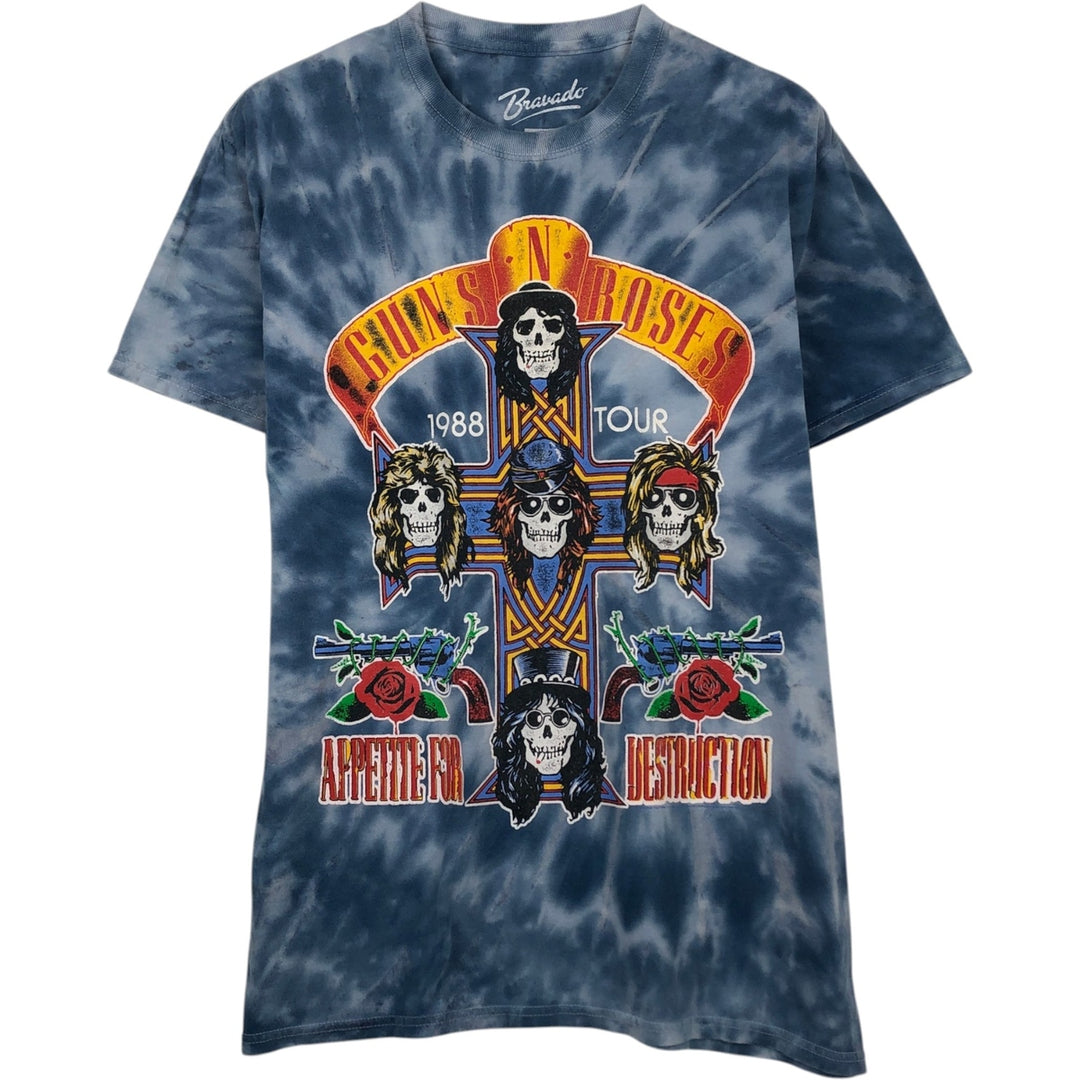 GUNS N' ROSES Tie-Dye Pattern Band T-Shirt (Men's Size M) cotton blue type Vintage Second Hand