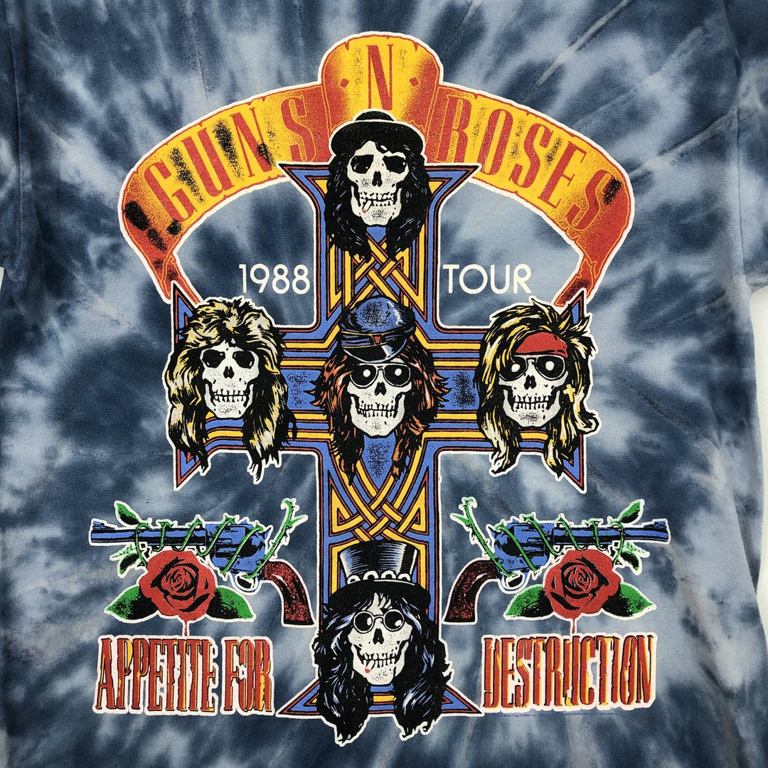 GUNS N' ROSES Tie-Dye Pattern Band T-Shirt (Men's Size M) cotton blue type Vintage Second Hand