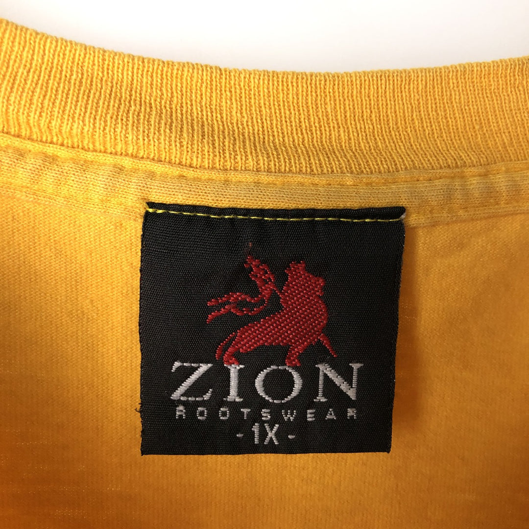 2000'S Zion Bob Marley Band T-shirt, Made in USA, Men's XL equivalent. cotton yellow type Vintage Second Hand