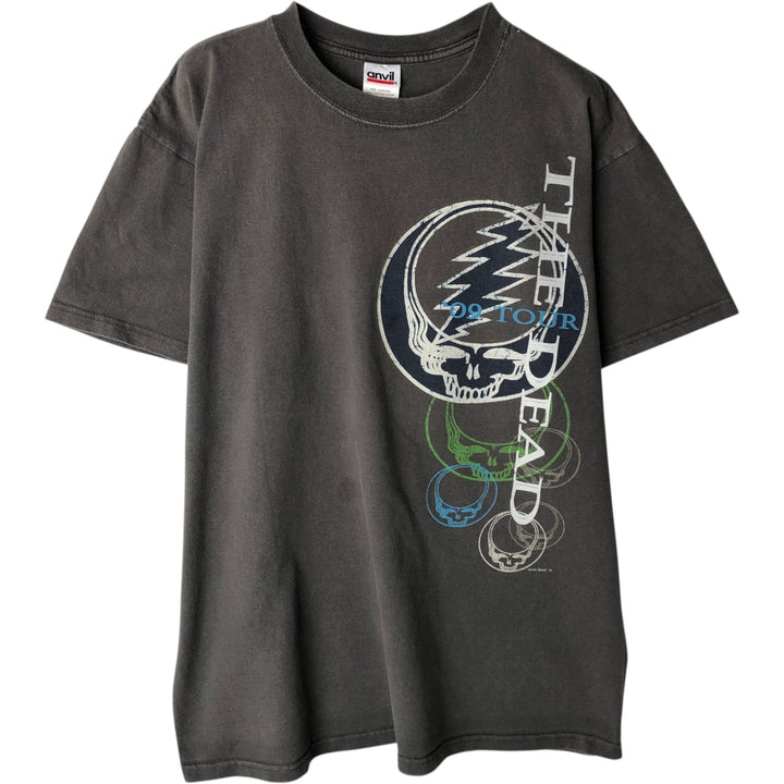 Anvil GRATEFUL DEAD Skull Pattern Band T-Shirt (Men's Size L) cotton Charcoal Vintage Second Hand
