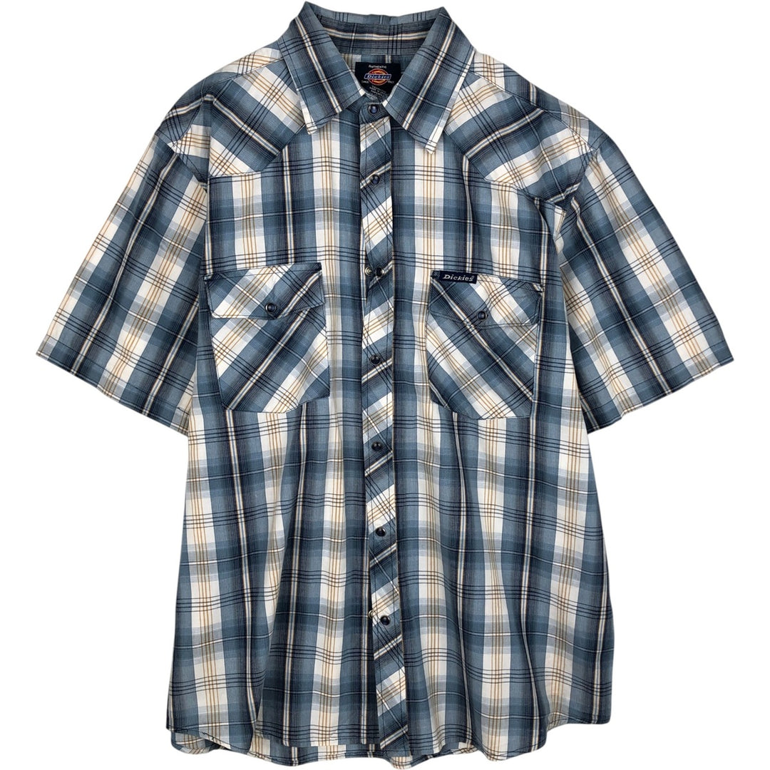 Dickies Check Pattern Short Sleeve Work Shirt Men's XL cotton blue type Vintage Second Hand