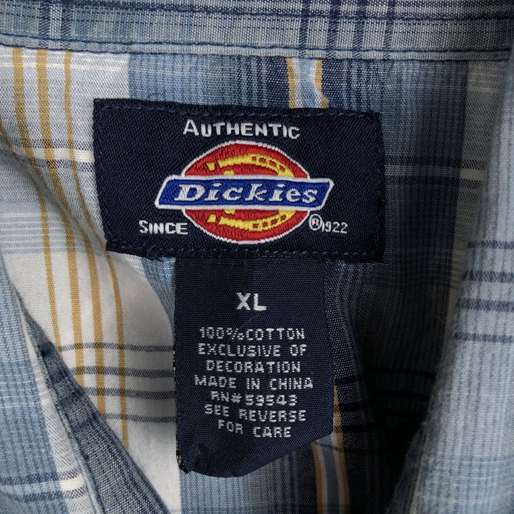 Dickies Check Pattern Short Sleeve Work Shirt Men's XL cotton blue type Vintage Second Hand