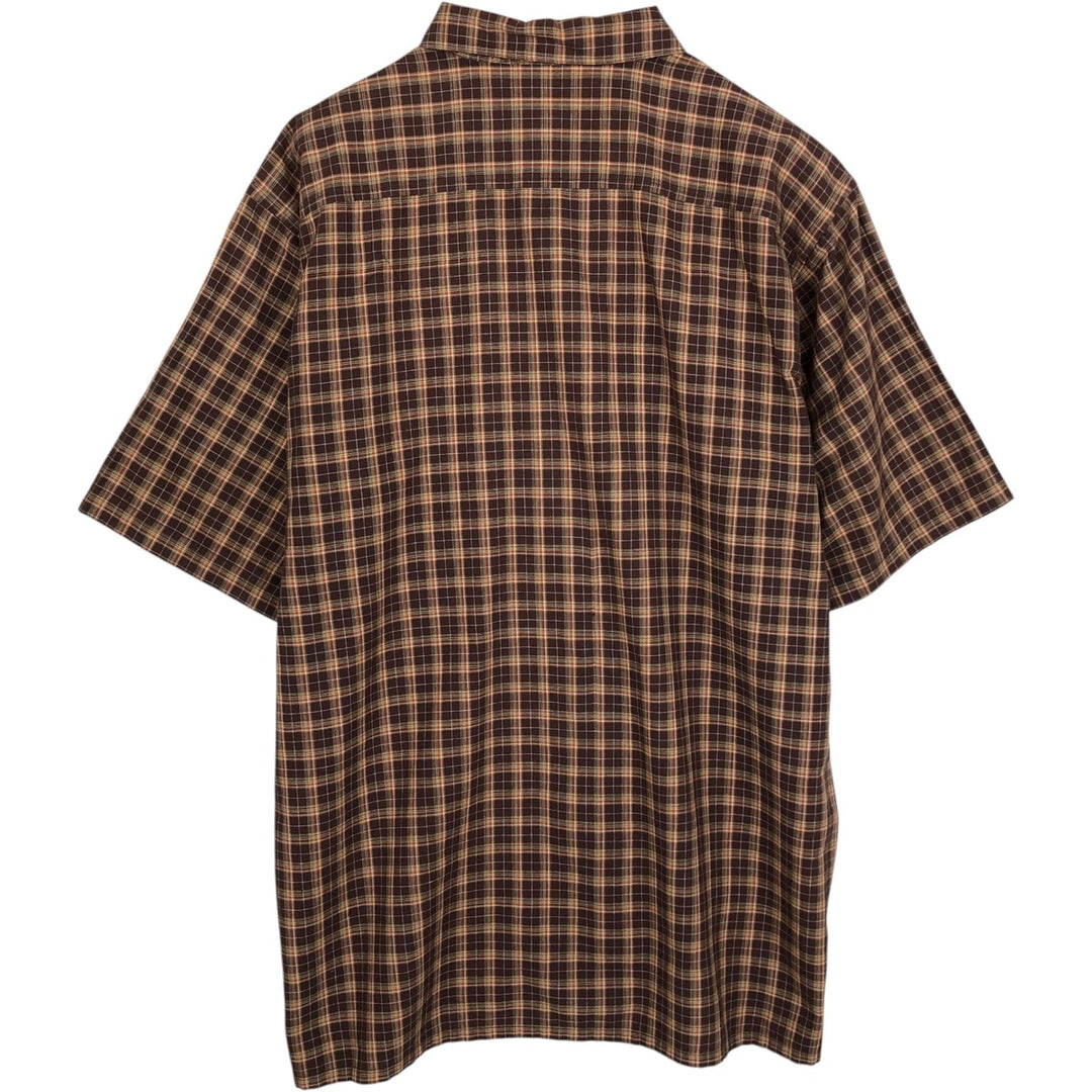 Dickies Check Pattern Short Sleeve Work Shirt Box Shirt Men's L size cotton brown type Vintage Second Hand