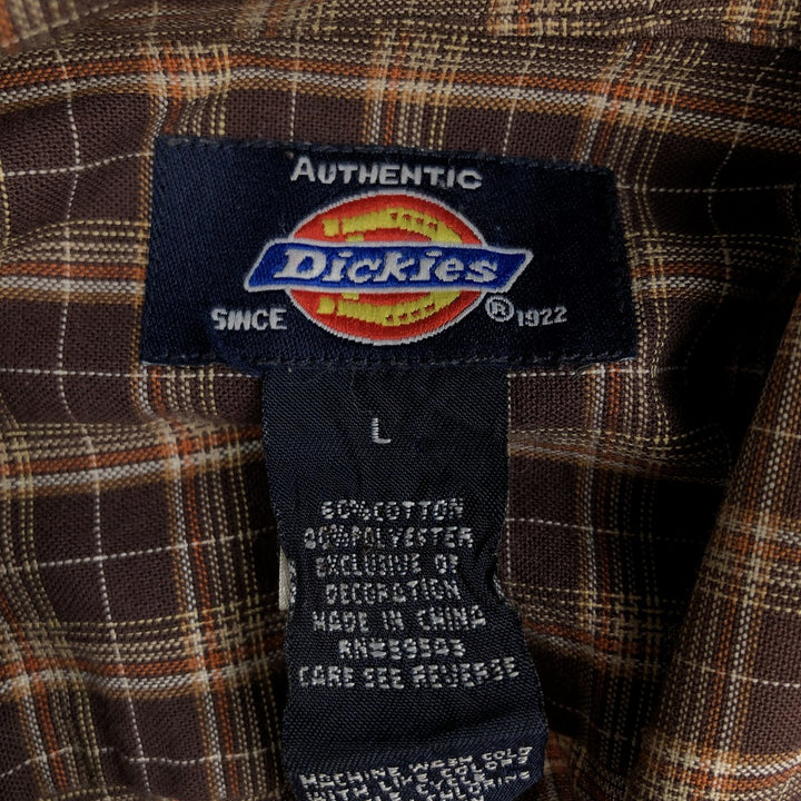Dickies Check Pattern Short Sleeve Work Shirt Box Shirt Men's L size cotton brown type Vintage Second Hand