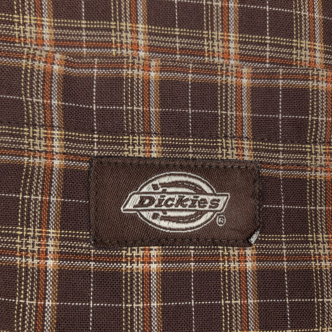 Dickies Check Pattern Short Sleeve Work Shirt Box Shirt Men's L size cotton brown type Vintage Second Hand