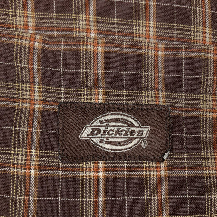 Dickies Check Pattern Short Sleeve Work Shirt Box Shirt Men's L size cotton brown type Vintage Second Hand