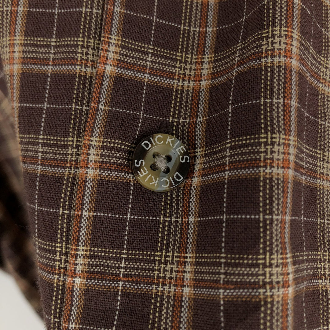 Dickies Check Pattern Short Sleeve Work Shirt Box Shirt Men's L size cotton brown type Vintage Second Hand