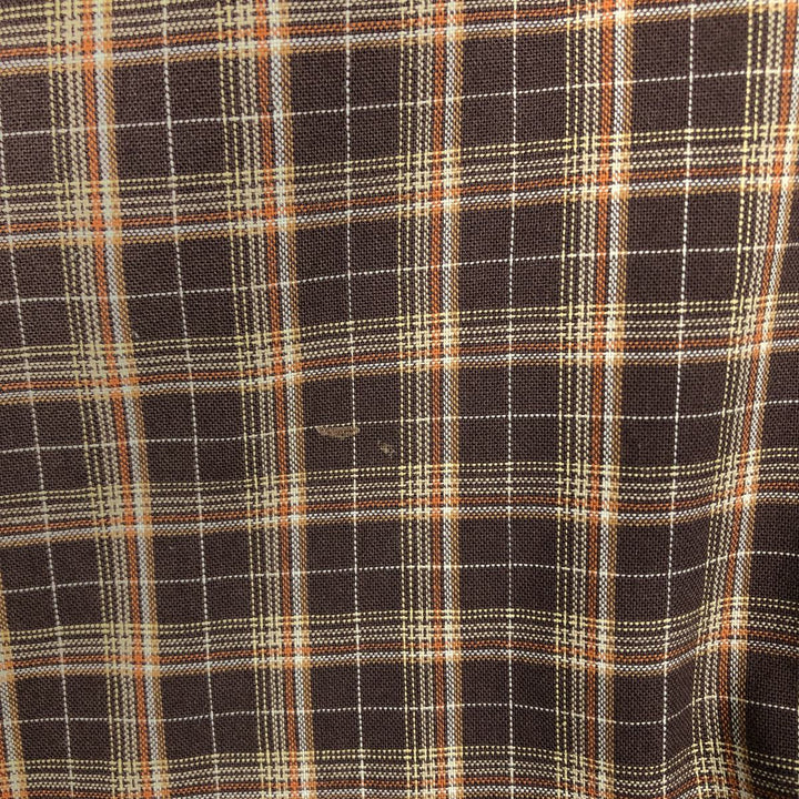 Dickies Check Pattern Short Sleeve Work Shirt Box Shirt Men's L size cotton brown type Vintage Second Hand