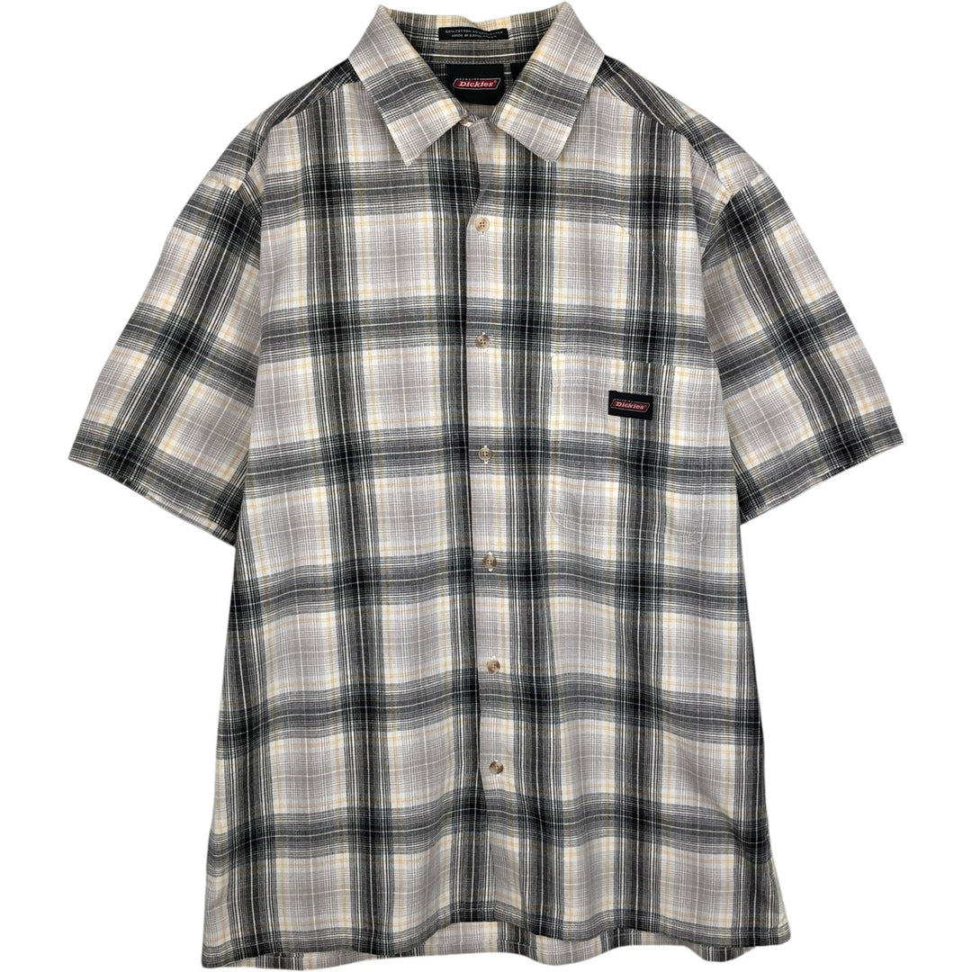 Dickies Check Pattern Short Sleeve Work Shirt Box Shirt Men's M Size cotton gray type Vintage Second Hand