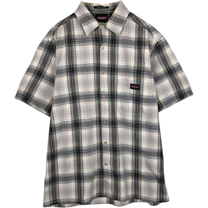 Dickies Check Pattern Short Sleeve Work Shirt Box Shirt Men's M Size cotton gray type Vintage Second Hand