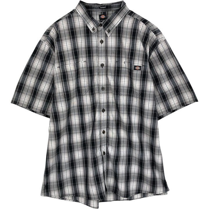 Dickies Relaxed Fit Check Pattern Button-Down Short-Sleeve Work Shirt (Men's Size L) unclear black type Vintage Second Hand
