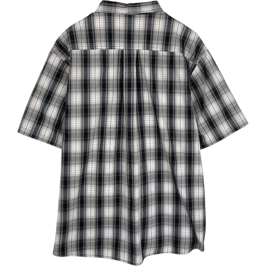 Dickies Relaxed Fit Check Pattern Button-Down Short-Sleeve Work Shirt (Men's Size L) unclear black type Vintage Second Hand