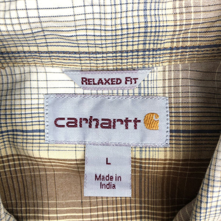 Carhartt Relaxed Fit Check Pattern Short-Sleeve Work Shirt, Men's Size L (equivalent), Button-Down cotton beige type brown Vintage Second Hand