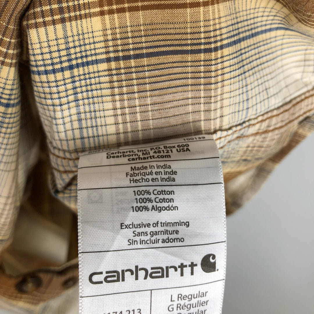 Carhartt Relaxed Fit Check Pattern Short-Sleeve Work Shirt, Men's Size L (equivalent), Button-Down cotton beige type brown Vintage Second Hand