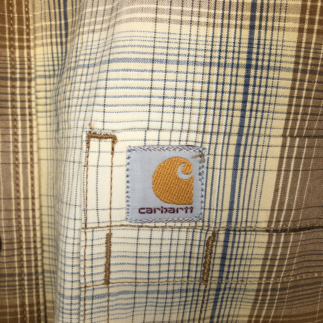 Carhartt Relaxed Fit Check Pattern Short-Sleeve Work Shirt, Men's Size L (equivalent), Button-Down cotton beige type brown Vintage Second Hand