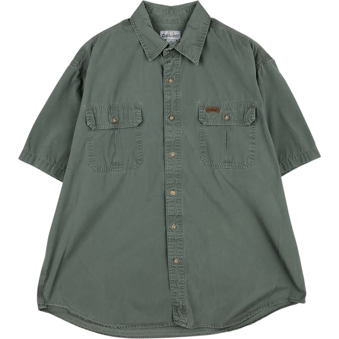Carhartt short sleeve work shirt, men's XL size cotton Khaki type sage green Vintage Second Hand