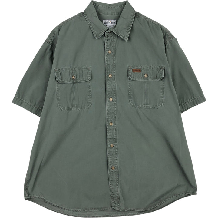 Carhartt short sleeve work shirt, men's XL size cotton Khaki type sage green Vintage Second Hand