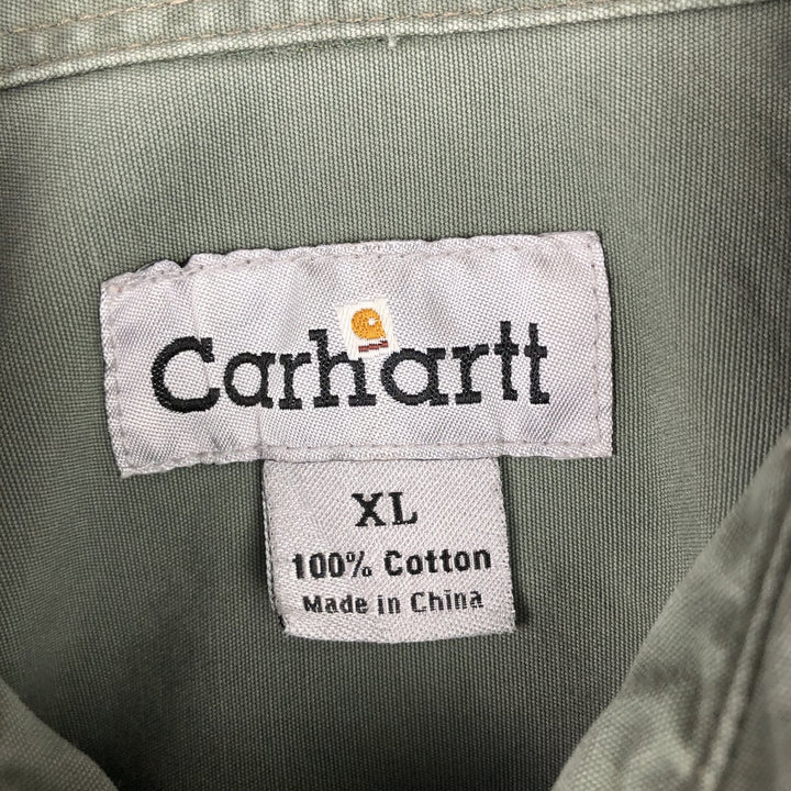 Carhartt short sleeve work shirt, men's XL size cotton Khaki type sage green Vintage Second Hand