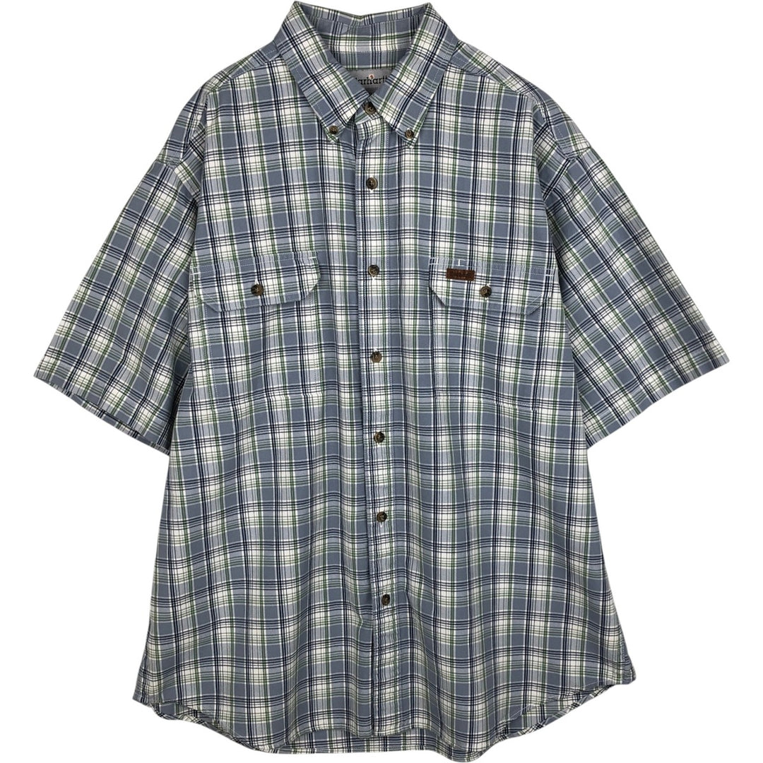Carhartt Check Pattern Button-down Short Sleeve Work Shirt, Men's XL cotton Blue type light blue Vintage Second Hand