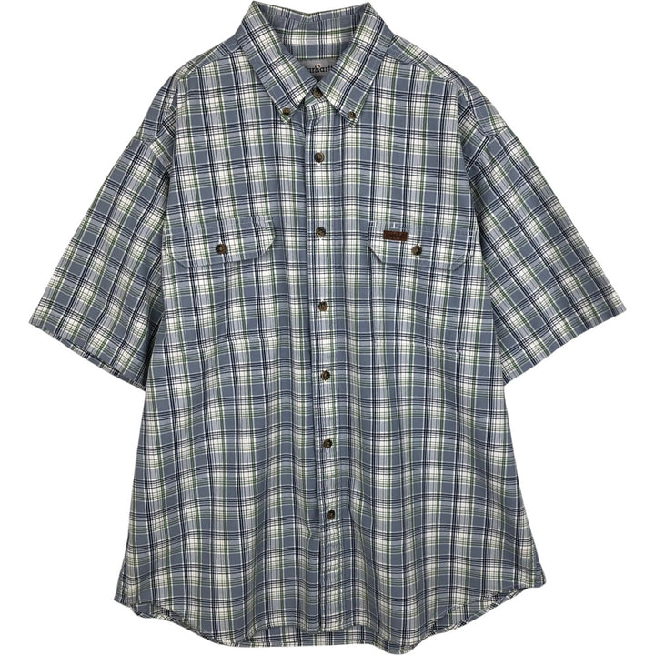 Carhartt Check Pattern Button-down Short Sleeve Work Shirt, Men's XL cotton Blue type light blue Vintage Second Hand