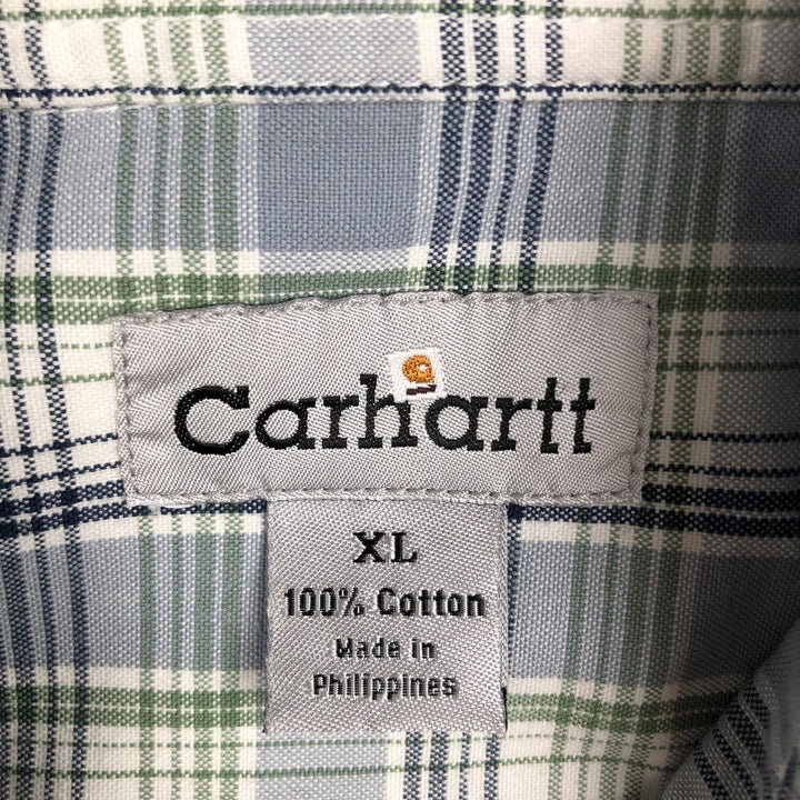 Carhartt Check Pattern Button-down Short Sleeve Work Shirt, Men's XL cotton Blue type light blue Vintage Second Hand