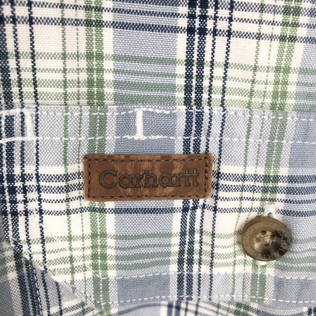 Carhartt Check Pattern Button-down Short Sleeve Work Shirt, Men's XL cotton Blue type light blue Vintage Second Hand