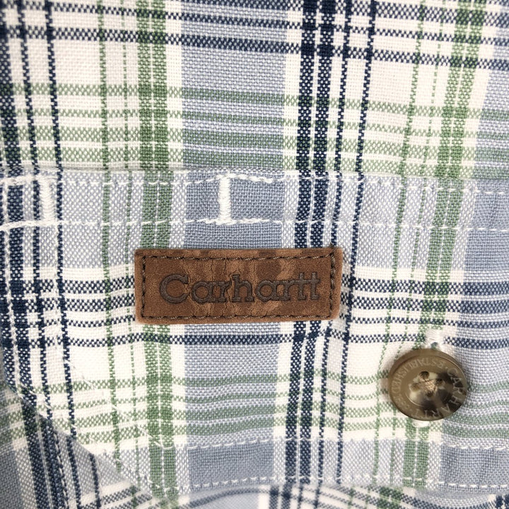Carhartt Check Pattern Button-down Short Sleeve Work Shirt, Men's XL cotton Blue type light blue Vintage Second Hand