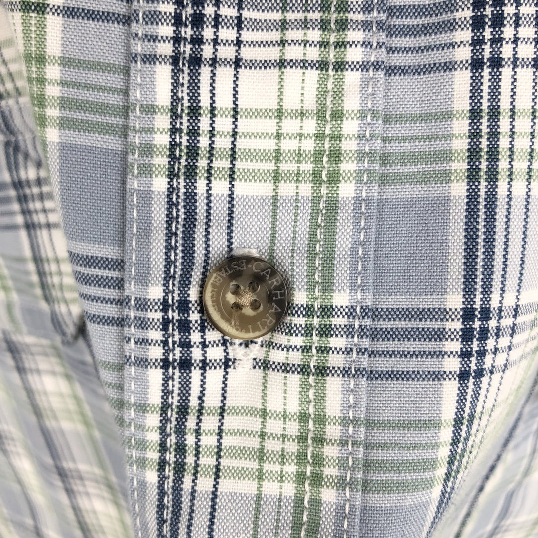Carhartt Check Pattern Button-down Short Sleeve Work Shirt, Men's XL cotton Blue type light blue Vintage Second Hand
