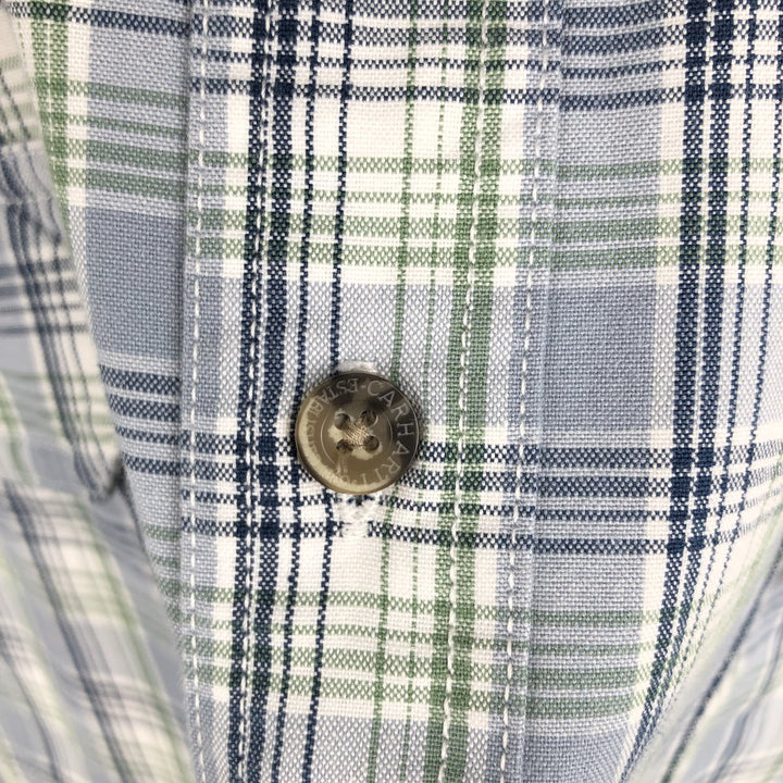 Carhartt Check Pattern Button-down Short Sleeve Work Shirt, Men's XL cotton Blue type light blue Vintage Second Hand