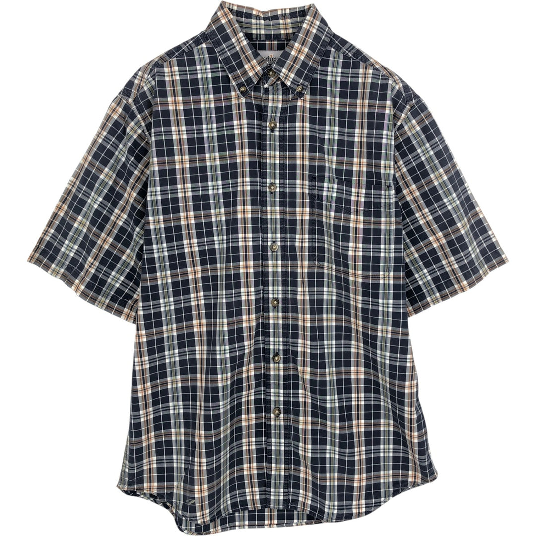 Carhartt Check Pattern Button-Down Short-Sleeve Work Shirt, Men's Size M (approx.) cotton navy blue type Vintage Second Hand
