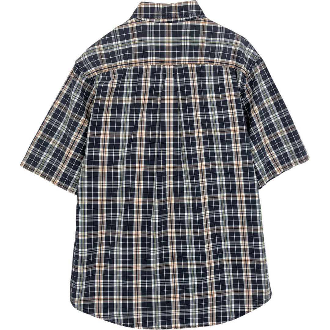 Carhartt Check Pattern Button-Down Short-Sleeve Work Shirt, Men's Size M (approx.) cotton navy blue type Vintage Second Hand