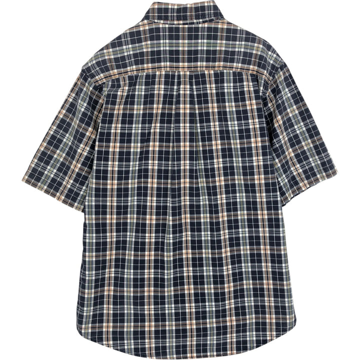 Carhartt Check Pattern Button-Down Short-Sleeve Work Shirt, Men's Size M (approx.) cotton navy blue type Vintage Second Hand