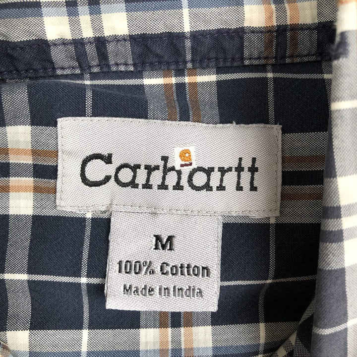 Carhartt Check Pattern Button-Down Short-Sleeve Work Shirt, Men's Size M (approx.) cotton navy blue type Vintage Second Hand
