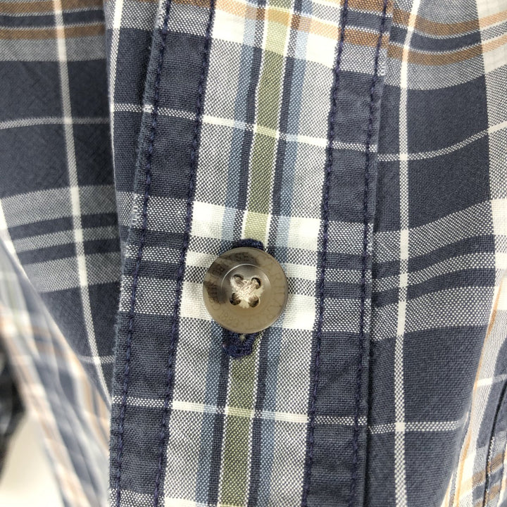 Carhartt Check Pattern Button-Down Short-Sleeve Work Shirt, Men's Size M (approx.) cotton navy blue type Vintage Second Hand
