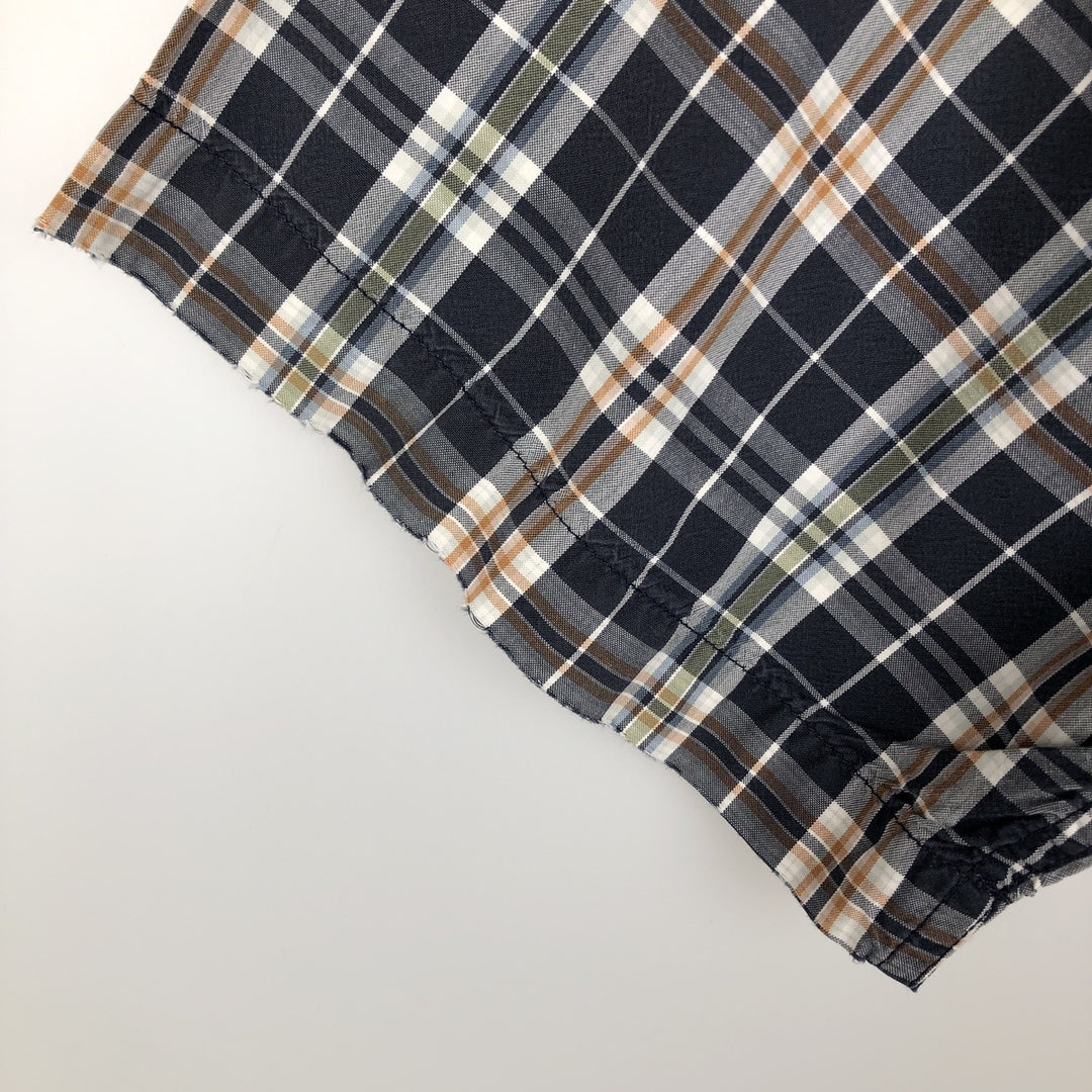 Carhartt Check Pattern Button-Down Short-Sleeve Work Shirt, Men's Size M (approx.) cotton navy blue type Vintage Second Hand