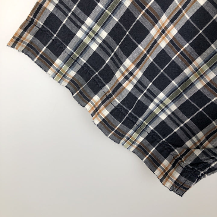 Carhartt Check Pattern Button-Down Short-Sleeve Work Shirt, Men's Size M (approx.) cotton navy blue type Vintage Second Hand