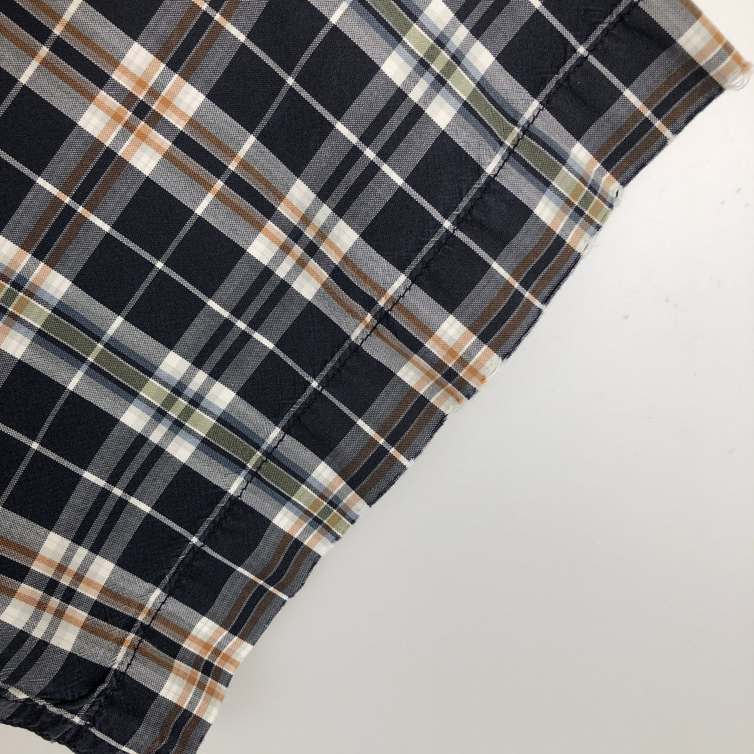 Carhartt Check Pattern Button-Down Short-Sleeve Work Shirt, Men's Size M (approx.) cotton navy blue type Vintage Second Hand