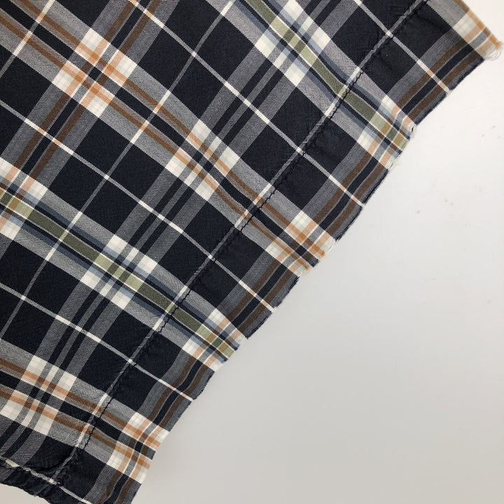 Carhartt Check Pattern Button-Down Short-Sleeve Work Shirt, Men's Size M (approx.) cotton navy blue type Vintage Second Hand